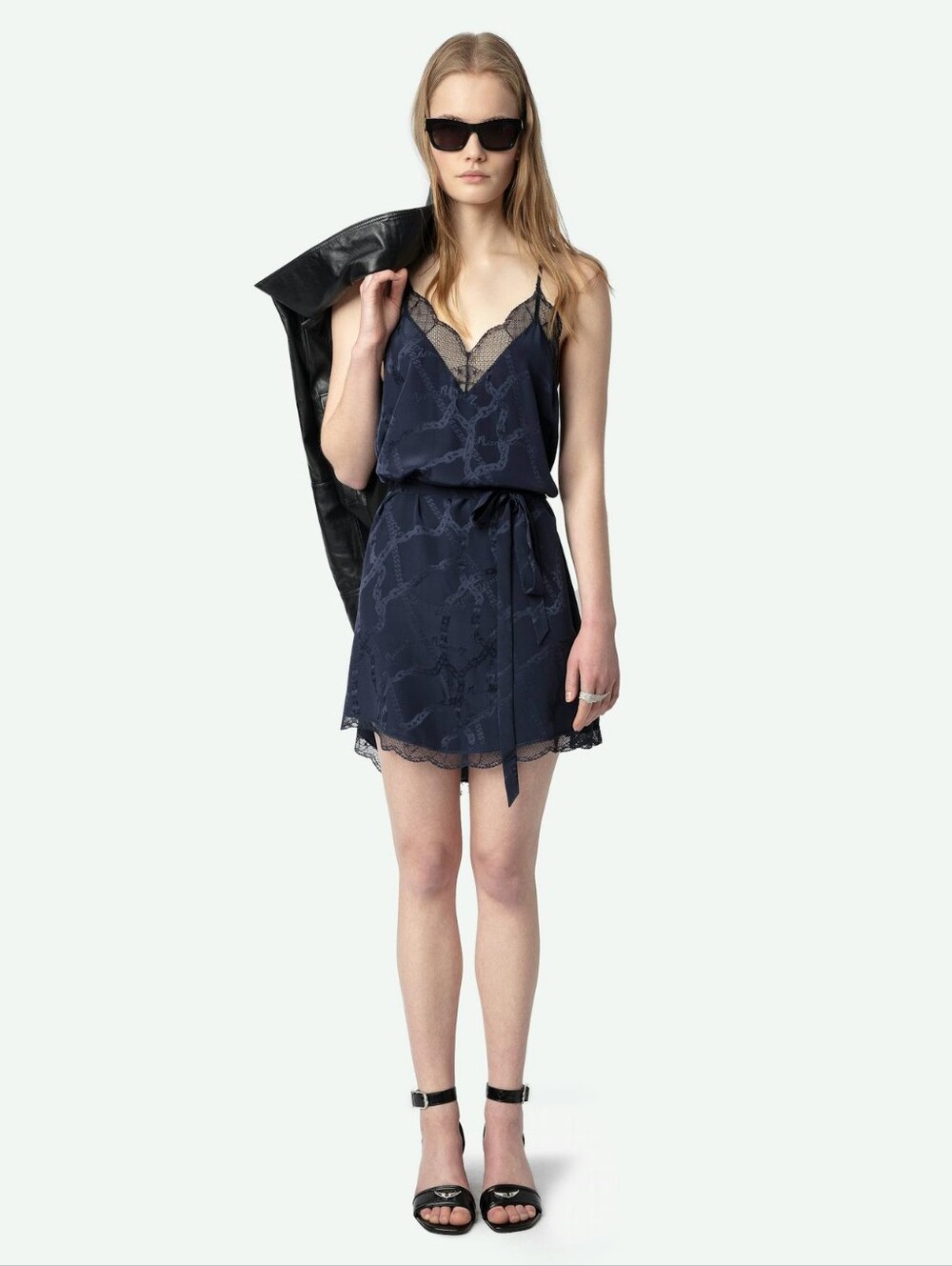 NWT $428 ZADIG & VOLTAIRE Risty Silk Dress Navy Size Small